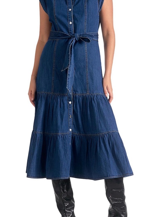Elan Dresses & Skirts - Elan Indigo Denim Tiered Maxi Skirt with Self-Tie Waist